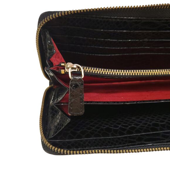 Vintage Oscar De La Renta Leather Wallet Black Snakeskin Pattern Wallet - Picture 10 of 16